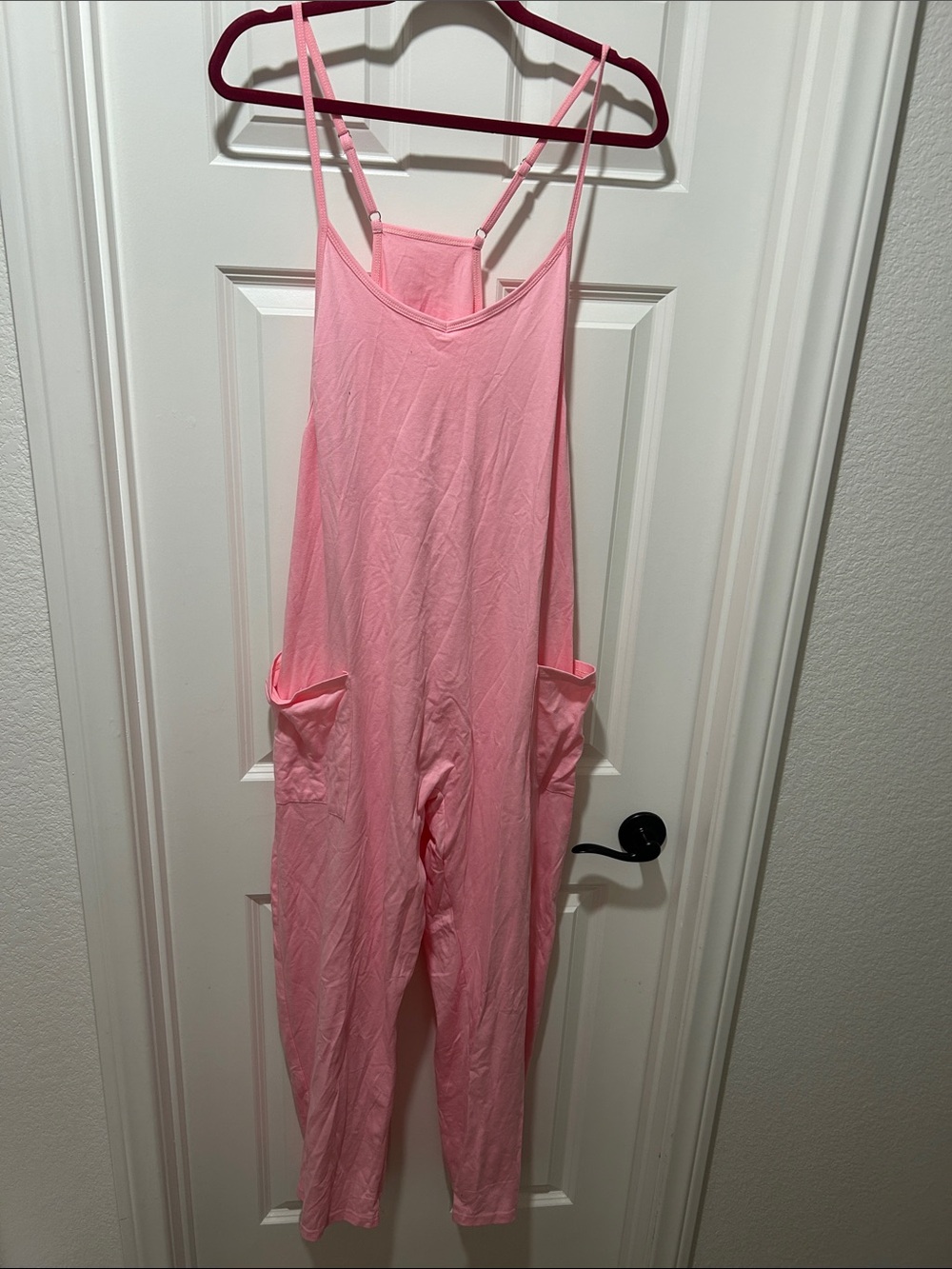 Light Pink Women's Spaghetti-Strap Jumpsuit with Side Pockets